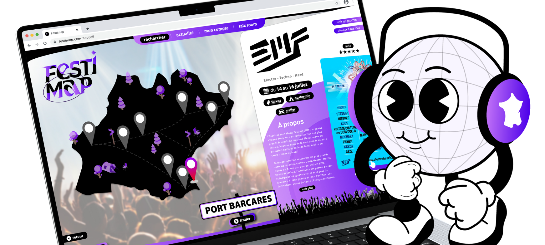 Interface, Festimap, plateforme recherche festivals, UX UI, Studio Faktory